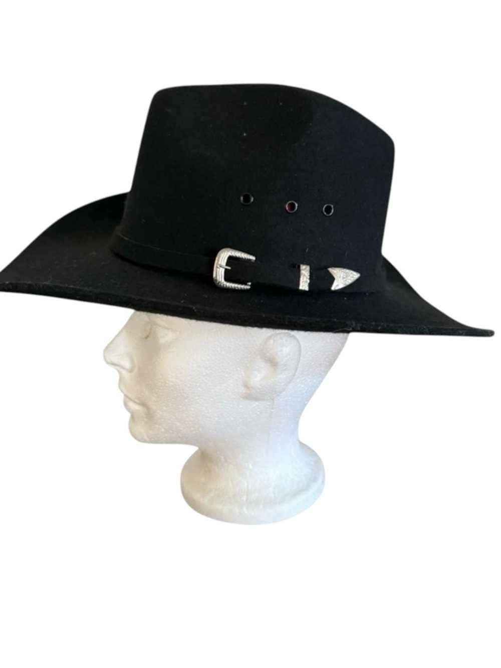 Vintage Australian By CLI Black Cowboy Hat Silver Buckle 5X Wool Felt Size 54